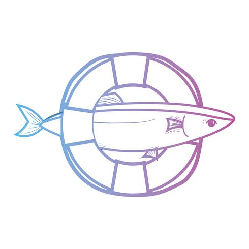peixe de linha com projeto de objeto de bóia de vida vetor