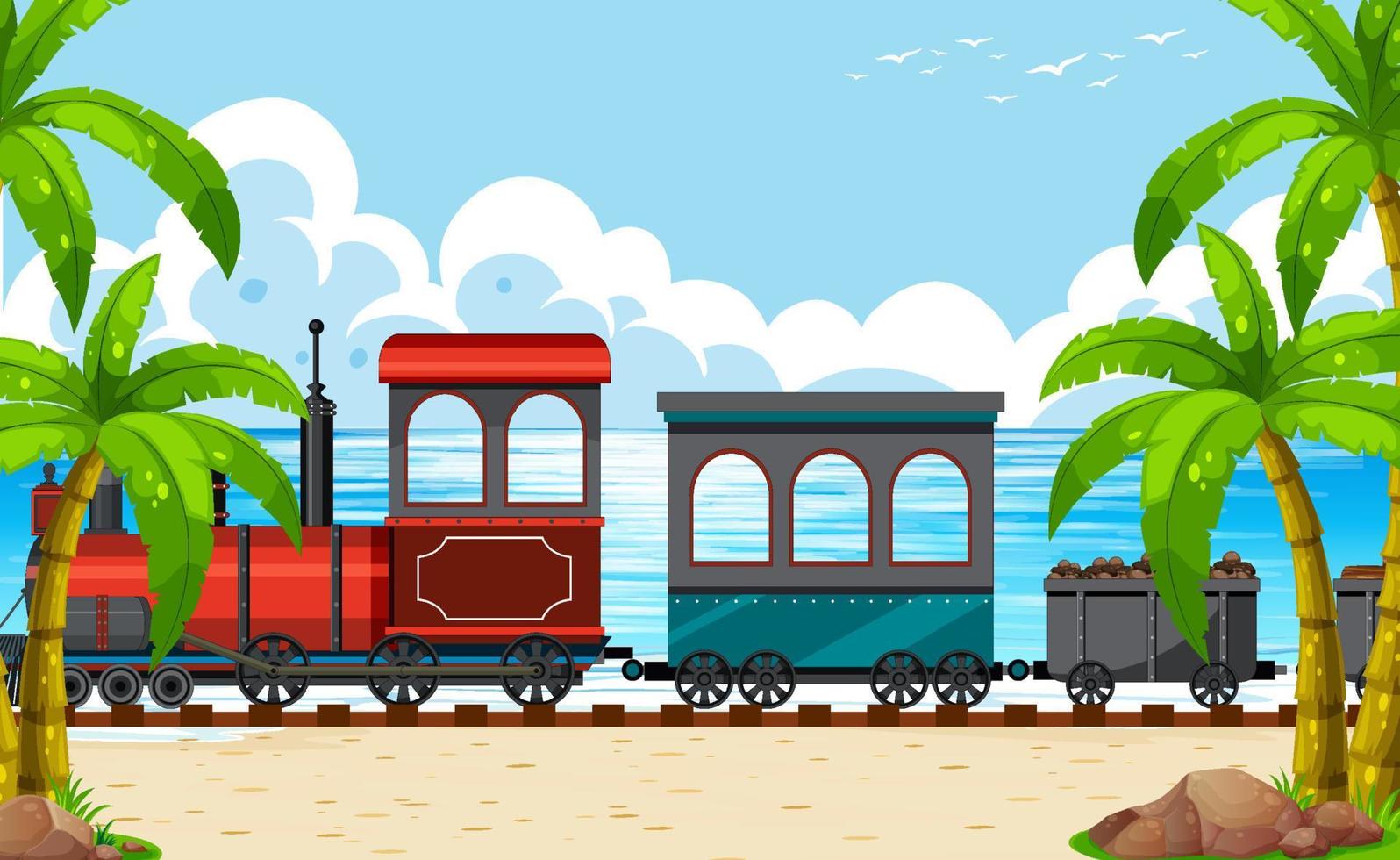 cena ao ar livre com um trem de locomotiva a vapor vetor