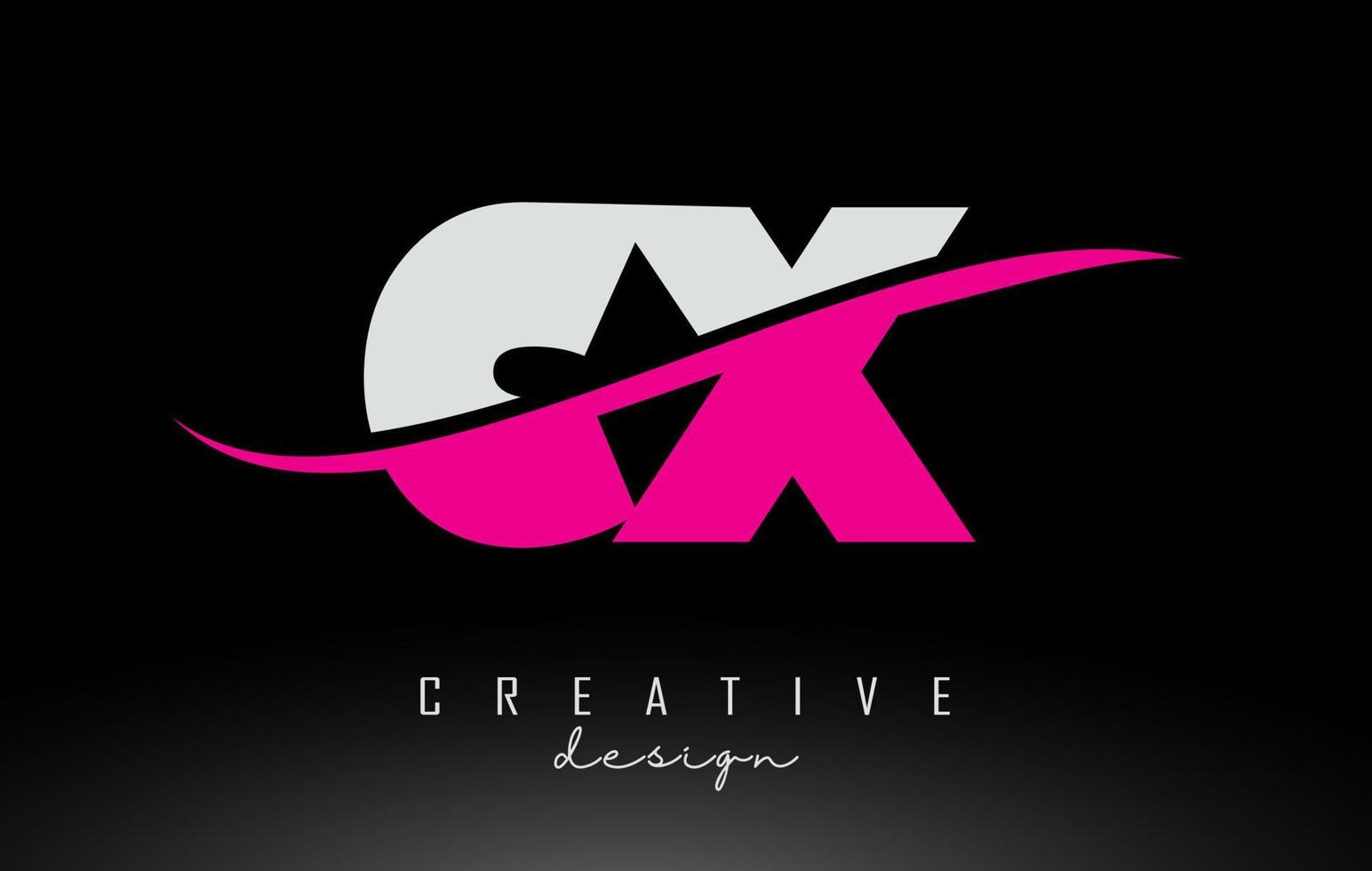 cx cx logotipo de letra branca e rosa com swoosh. vetor