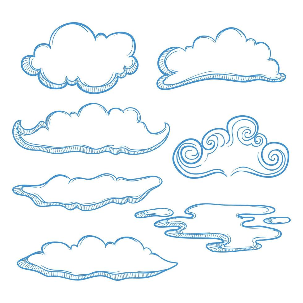 coleção de nuvens doodle em fundo branco vetor