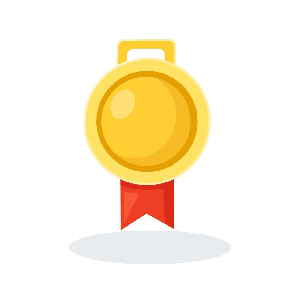 medalha de ouro com fita vermelha para o primeiro lugar. troféu, prêmio vencedor isolado no fundo. ícone de distintivo dourado. esporte, realização de negócios, conceito de vitória. ilustração vetorial. design de estilo plano vetor