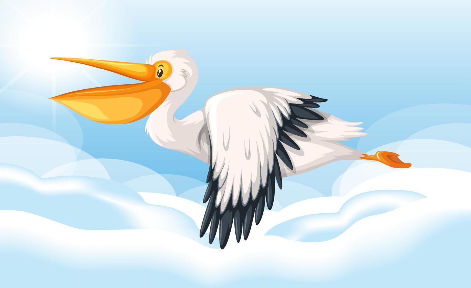 pássaro pelicano voando no céu vetor