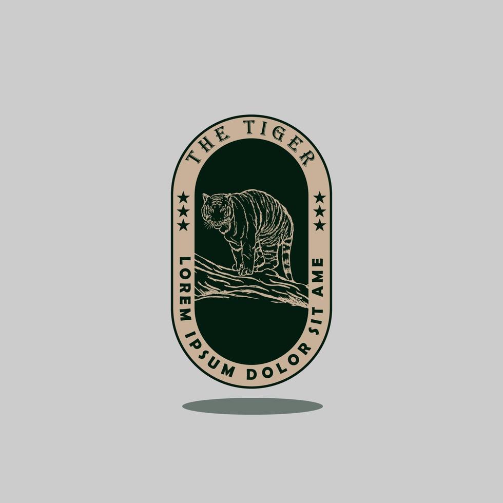 tigre de vetor com gravura de logotipo de estilo vintage, logotipo, desenho à mão, vintage, retrô