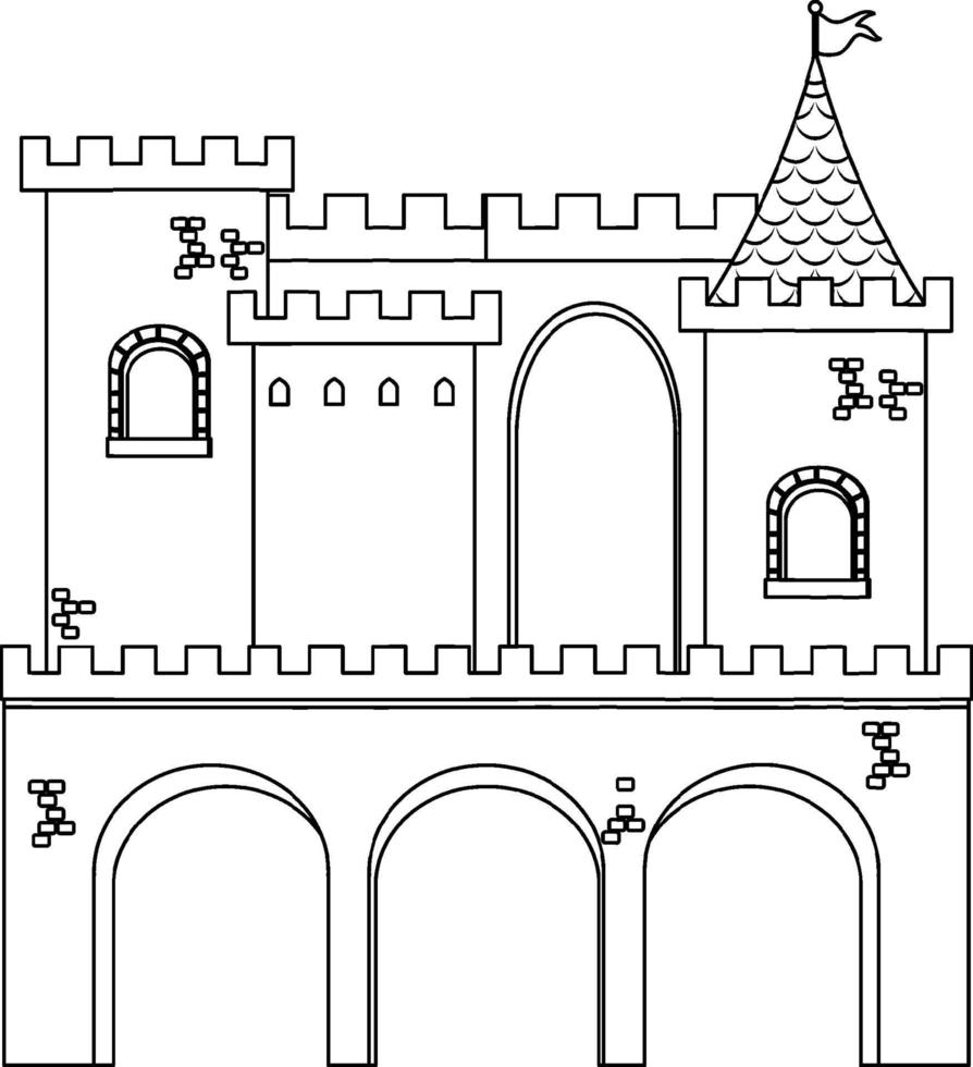 contorno de doodle de castelos medievais para colorir vetor