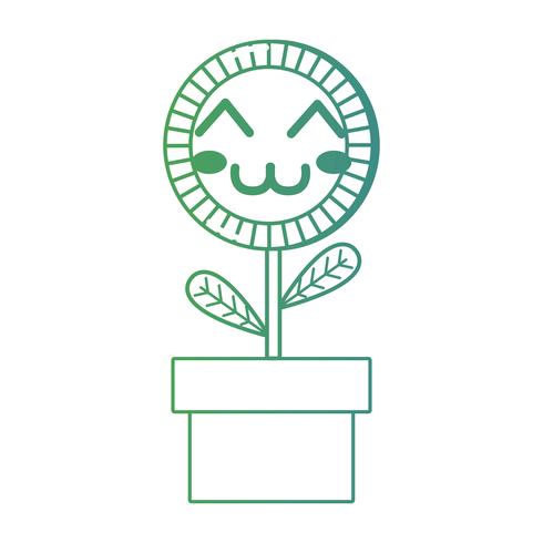 linha kawaii bonito feliz planta de girassol vetor