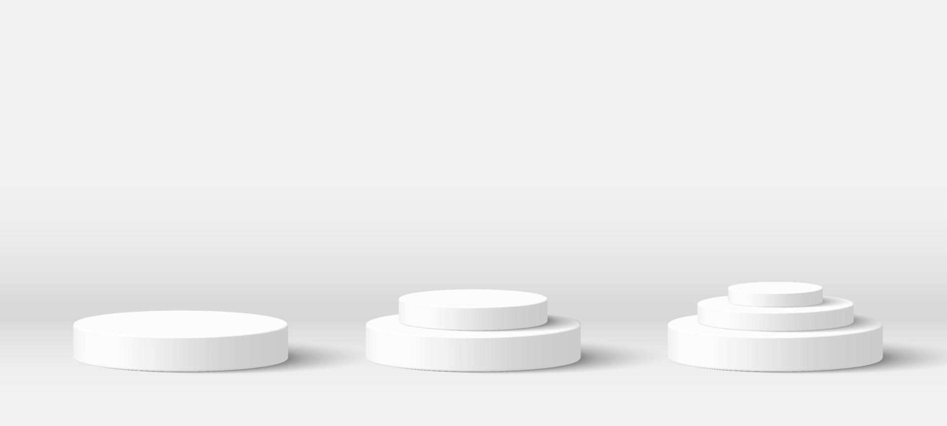 conjunto de cena de pódio de produto em branco branco realista isolado no fundo branco. cena de simulação abstrata. pódio de forma geométrica com espaço de cópia para a marca de produtos. fundo de ilustração vetorial 3D vetor
