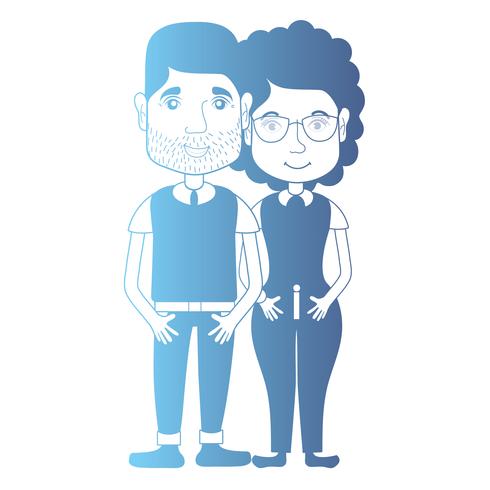 casal de avatar de linha com penteado e roupas vetor