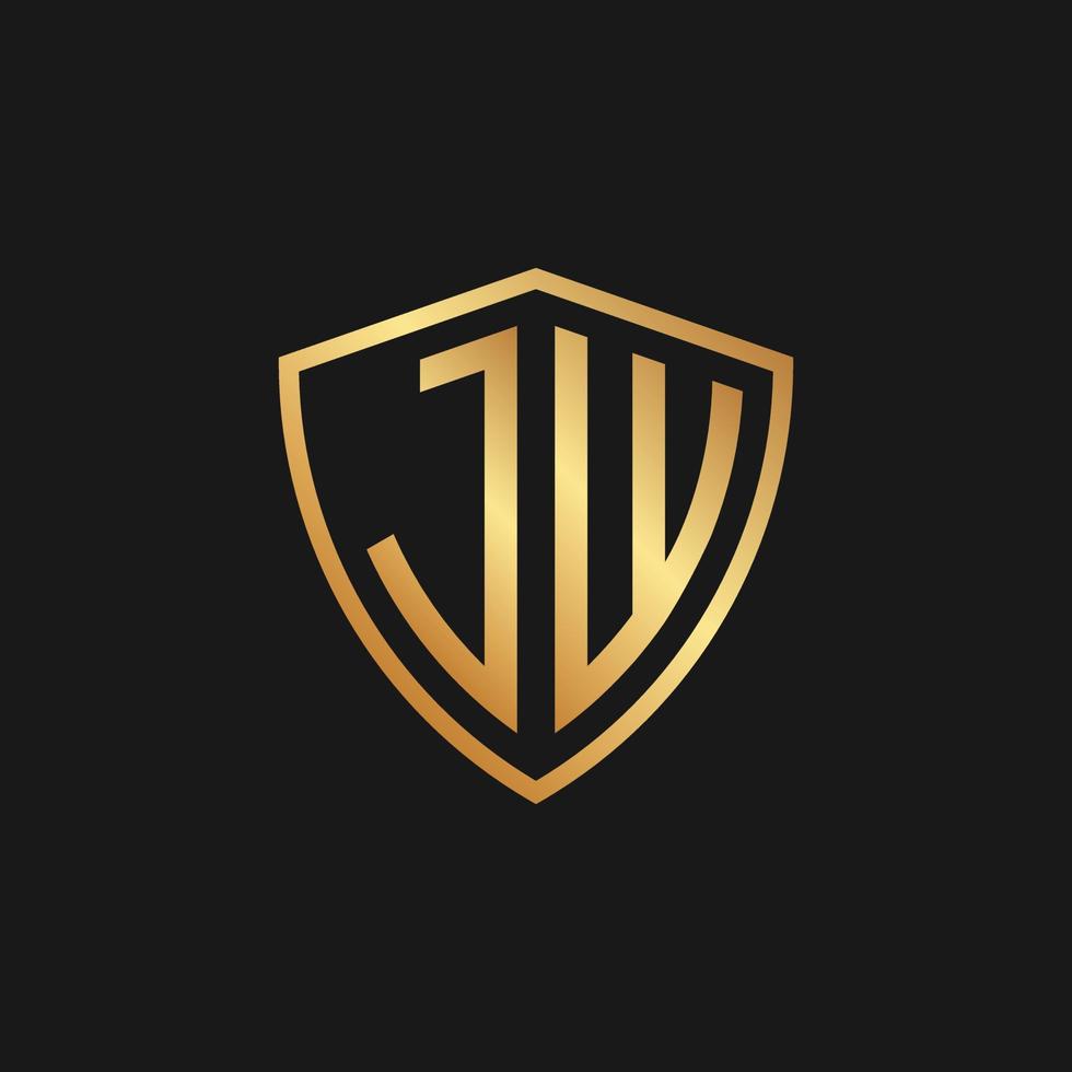 vetor de design de logotipo de escudo jw de letra inicial dourada