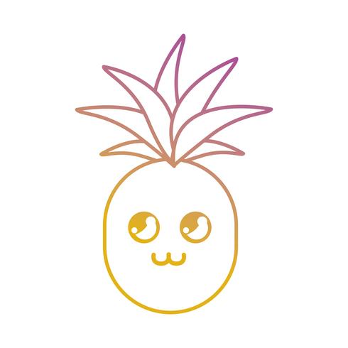 linha kawaii bonito feliz abacaxi fruta vetor