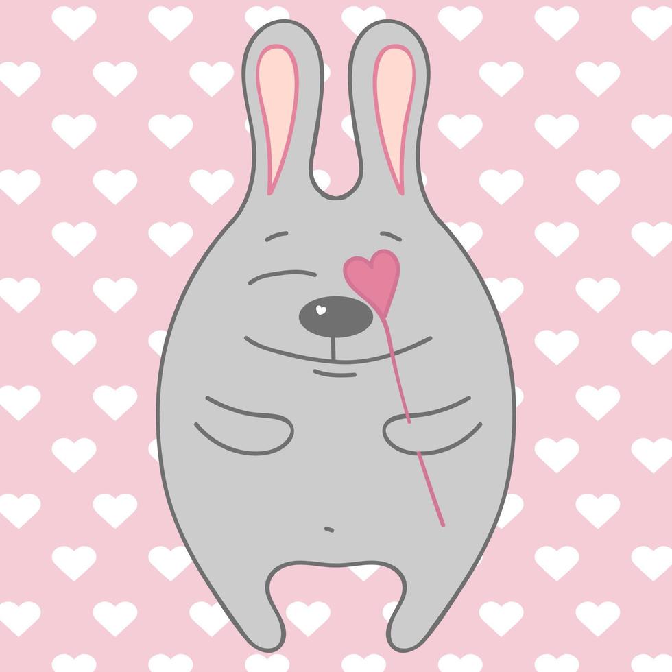 vetor modelo de cartão de dia dos namorados com um coelho apaixonado por um coração no palito