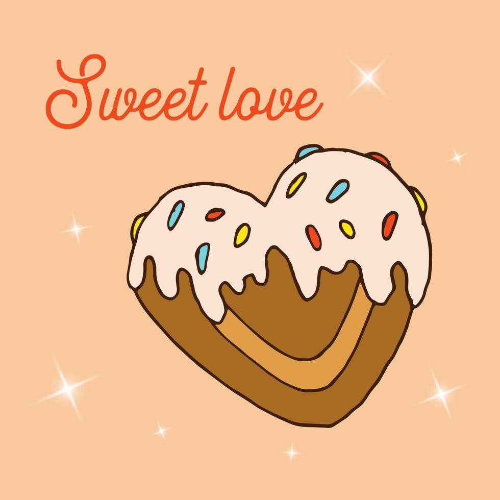 cartaz para o dia dos namorados. doce amor. pão de gengibre em forma de coração. ilustração vetorial. vetor