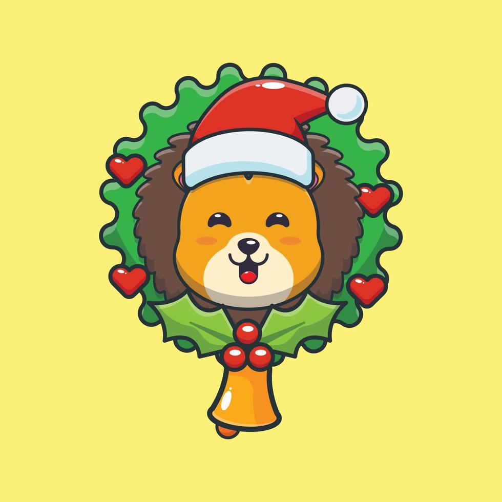 personagem de desenho animado de leão fofo no dia de natal vetor