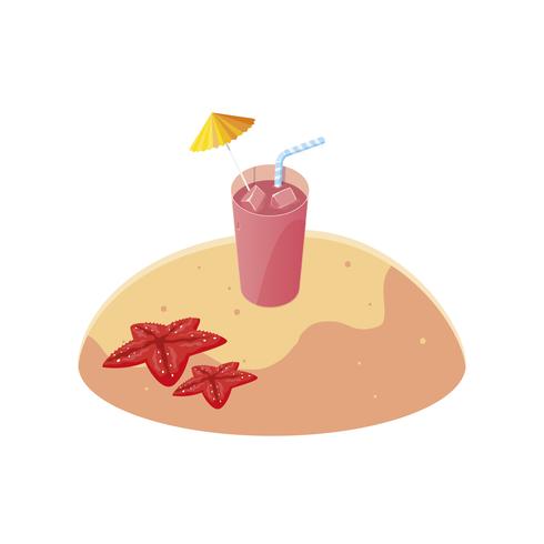 praia de areia de verão com cena cocktail vetor