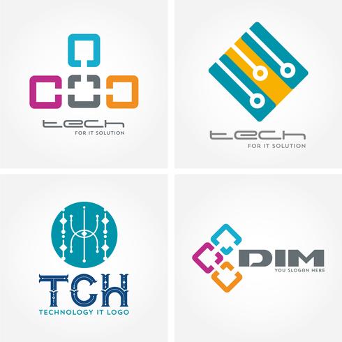 Logotipos de negócios relacionados a tecnologia, computador e dados vetor