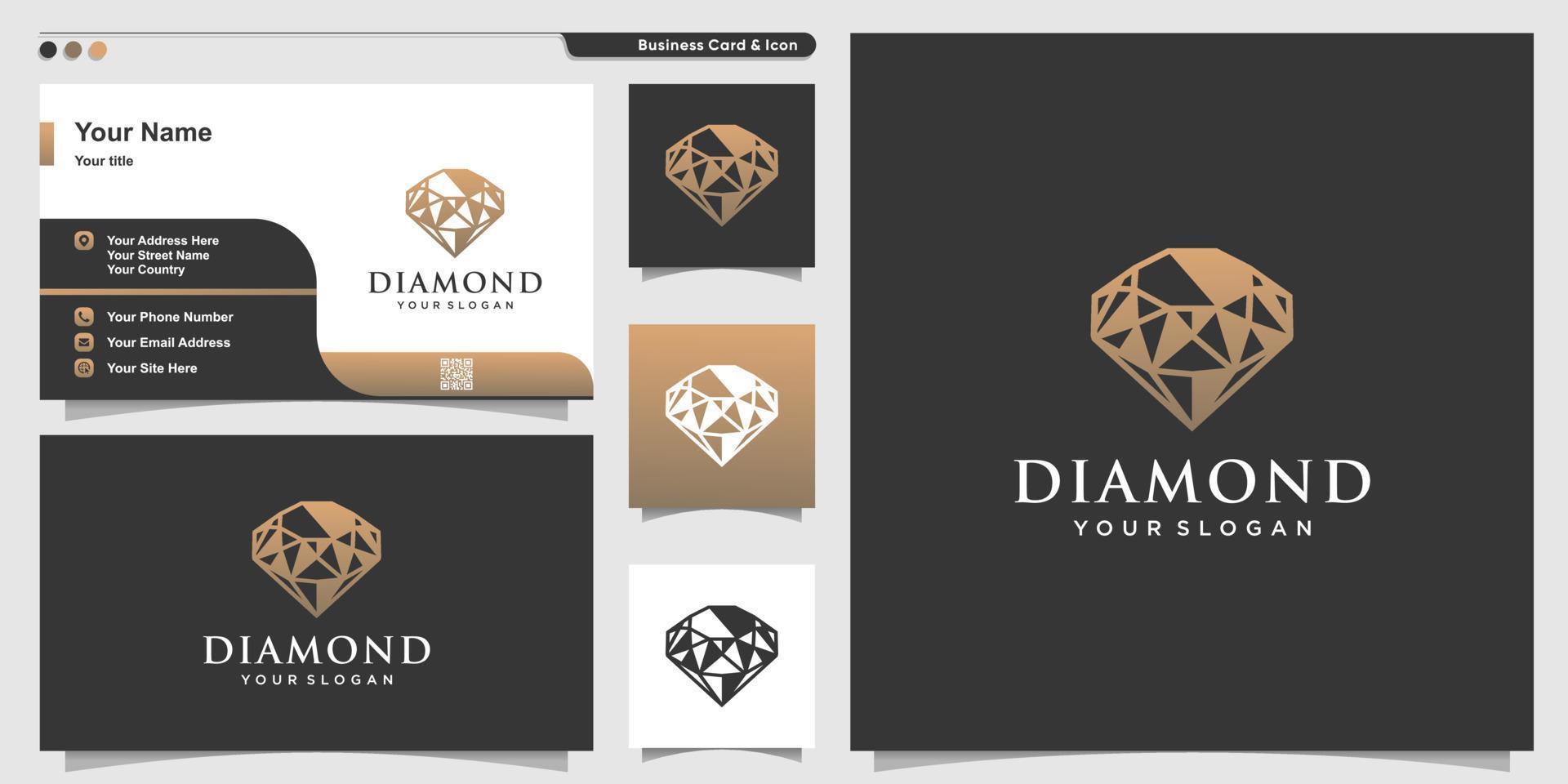 logotipo de diamante com estilo abstrato de luxo e modelo de design de cartão de visita premium vetor