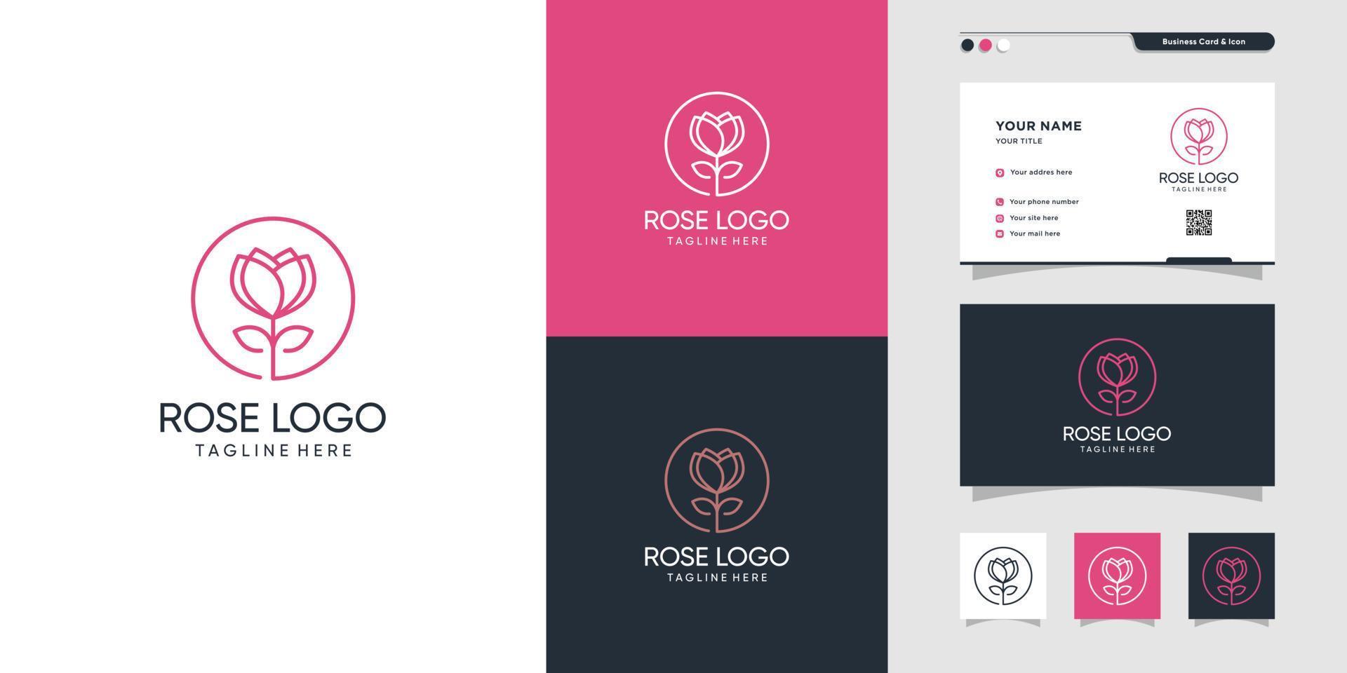 beleza rosa flor logotipo e design de cartão de visita. beleza, moda, salão, cartão de visita, ícone, ideia, vetor premium