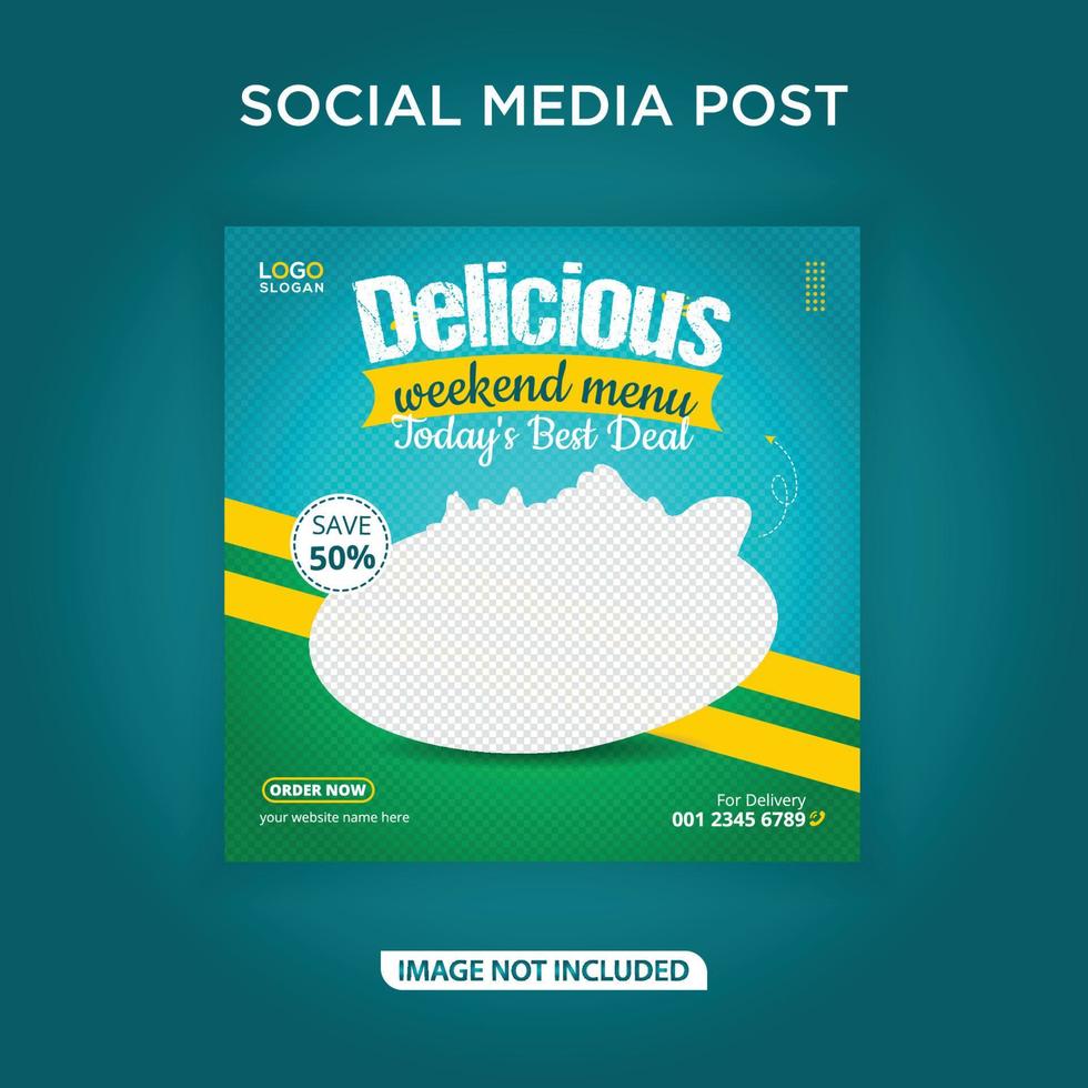 post de mídia social de banner de menu de comida deliciosa vetor