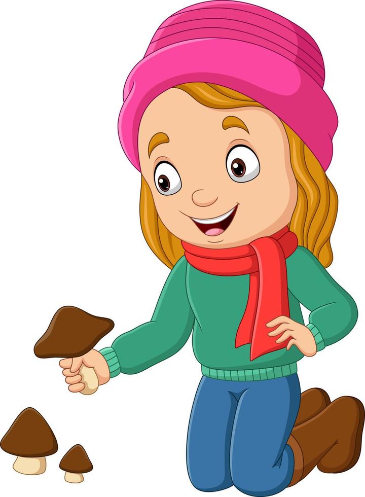 menina dos desenhos animados segurando um cogumelos vetor