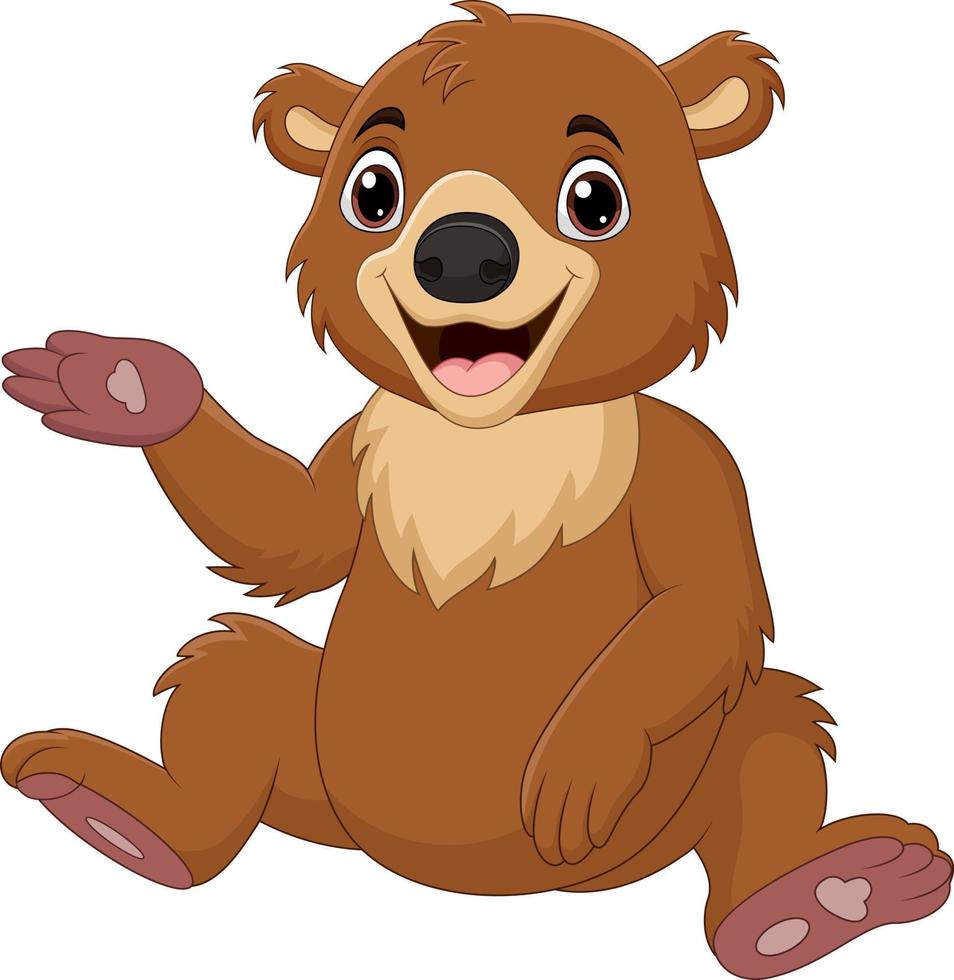 desenho animado bebê urso marrom sentado vetor