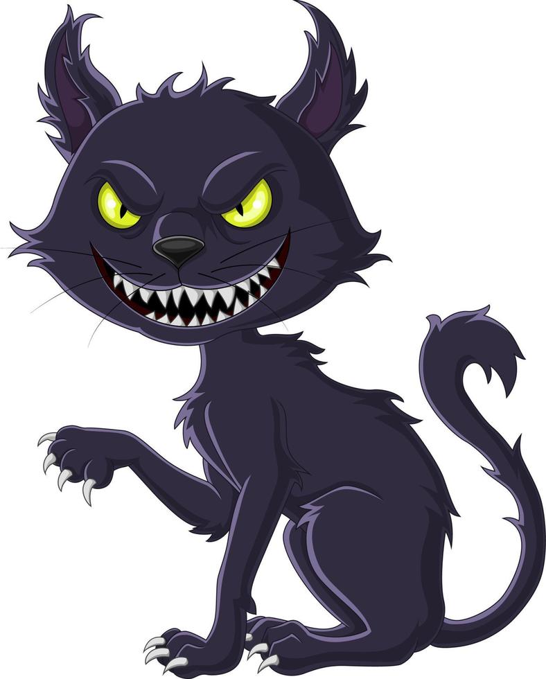 gato preto assustador dos desenhos animados isolado no fundo branco vetor