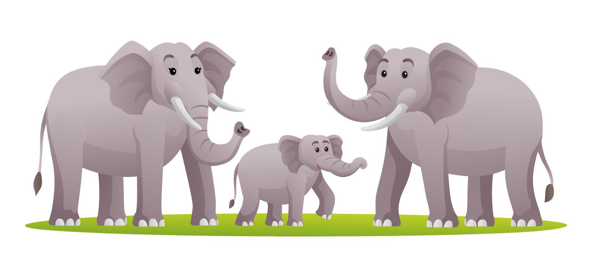 conjunto de ilustração dos desenhos animados da família elefante vetor