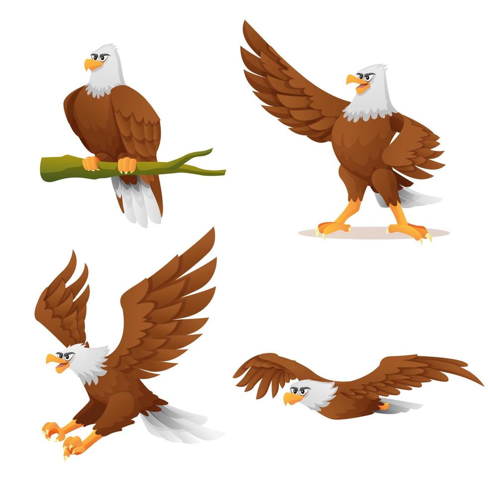 conjunto de águia em várias poses ilustração dos desenhos animados vetor