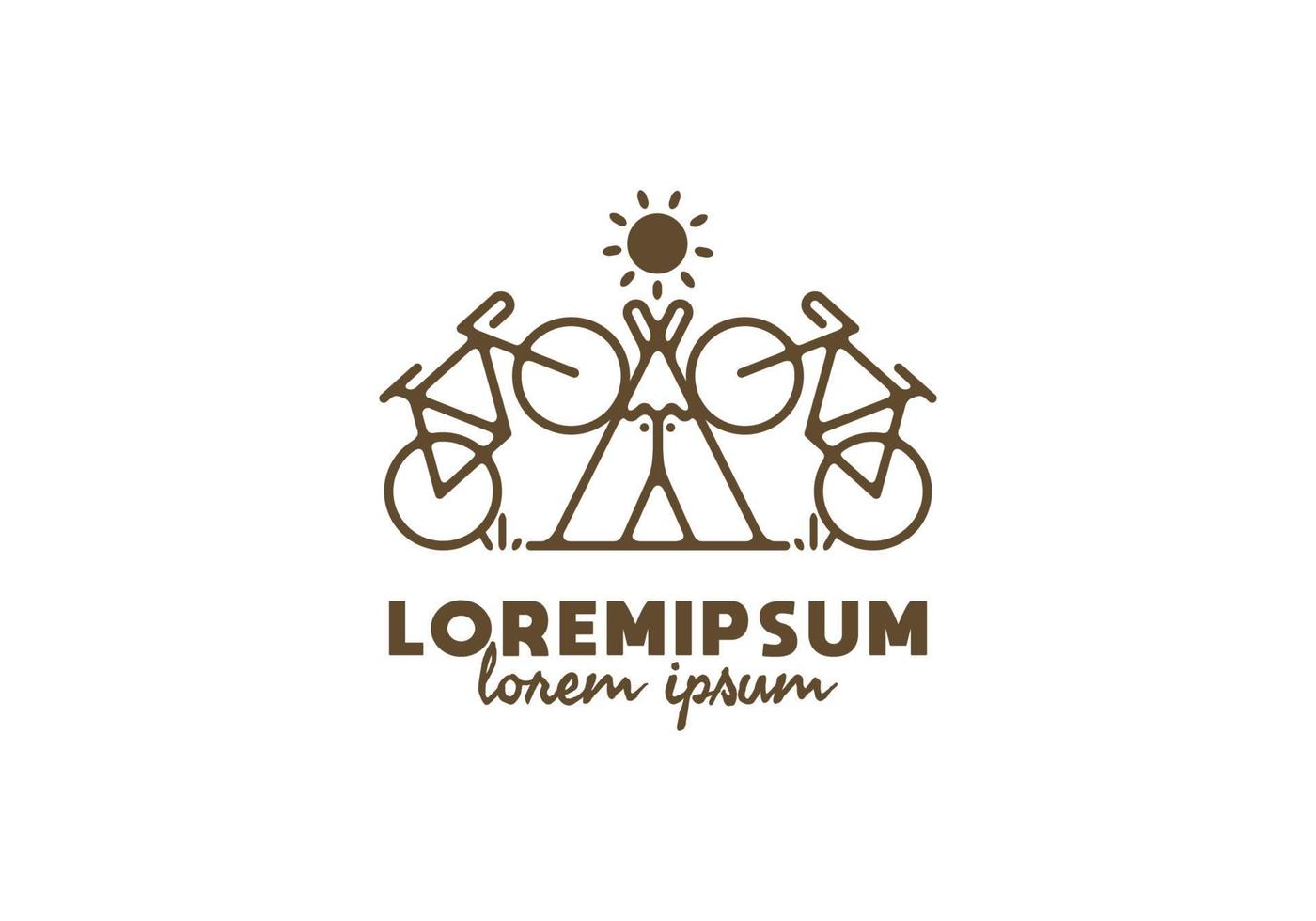 arte de linha de acampamento de bicicleta com texto lorem ipsum vetor