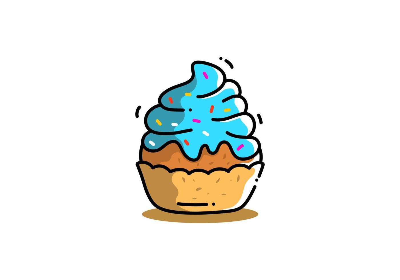 ilustração kawaii fofa de cupcake azul vetor