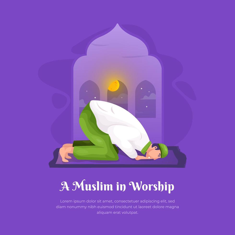 design plano um muçulmano em oração ou conceito de adoração vetor
