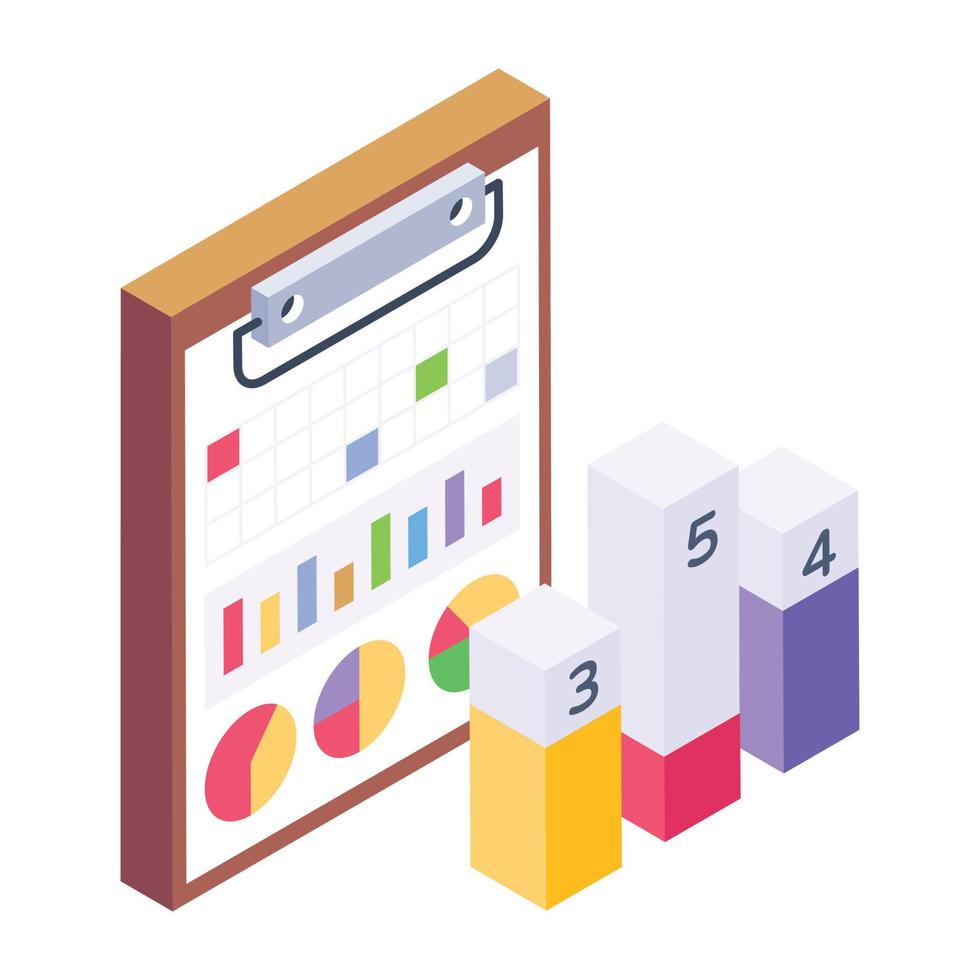 ícone isométrico do relatório de produtividade, eficiência do negócio vetor