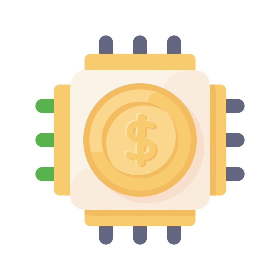 ícone plano moderno de microchip de dólar, tecnologia financeira vetor