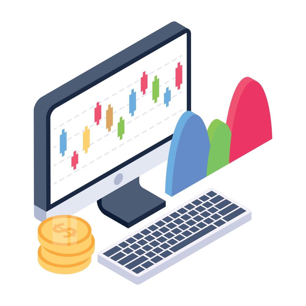 ícone de infográfico de dados online, design isométrico de web analytics vetor