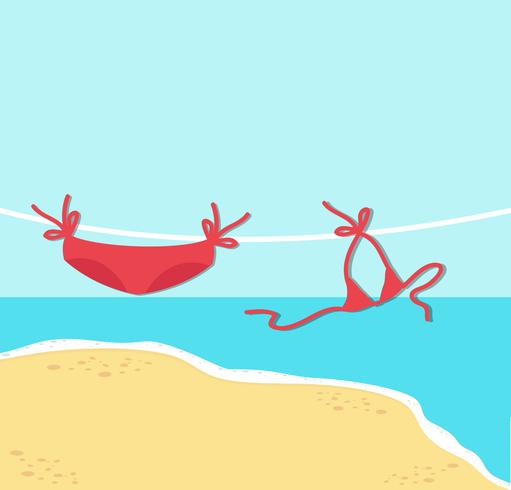 biquini vermelho na corda com fundo da praia do verão vetor