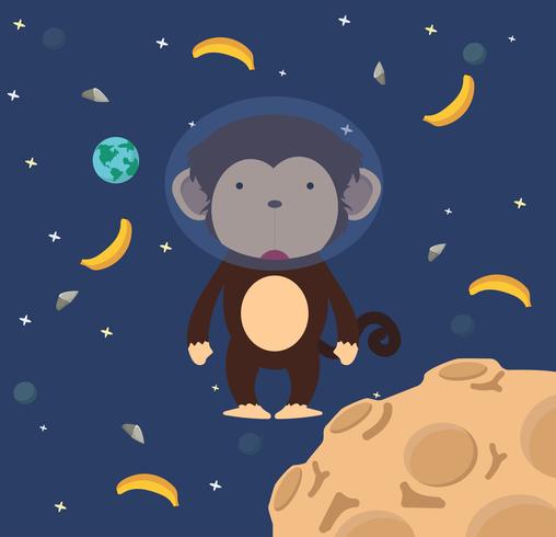 Macaco astronauta no design plano de espaço vetor
