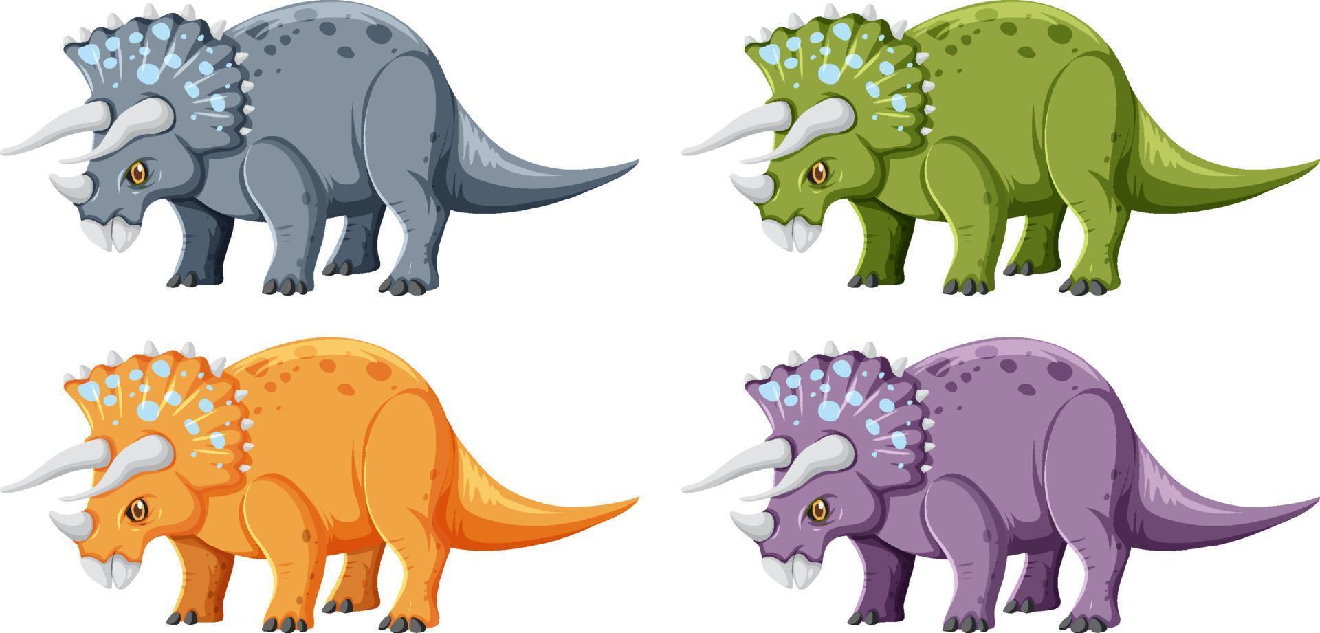 um conjunto de dinossauros triceratops em fundo branco vetor