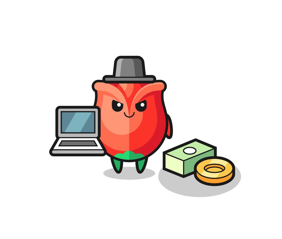 ilustração de mascote de rosa como um hacker vetor