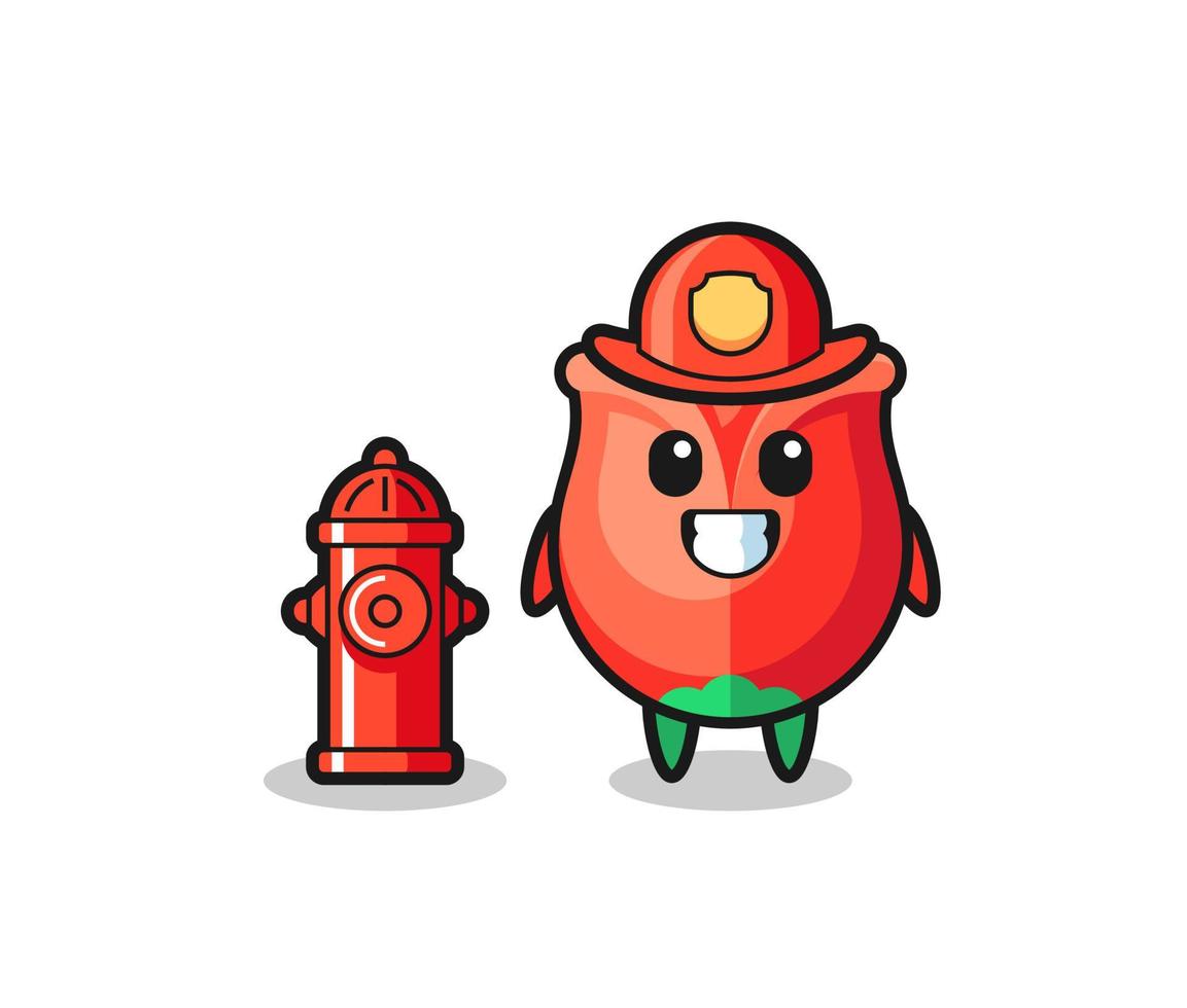 personagem mascote de rosa como bombeiro vetor