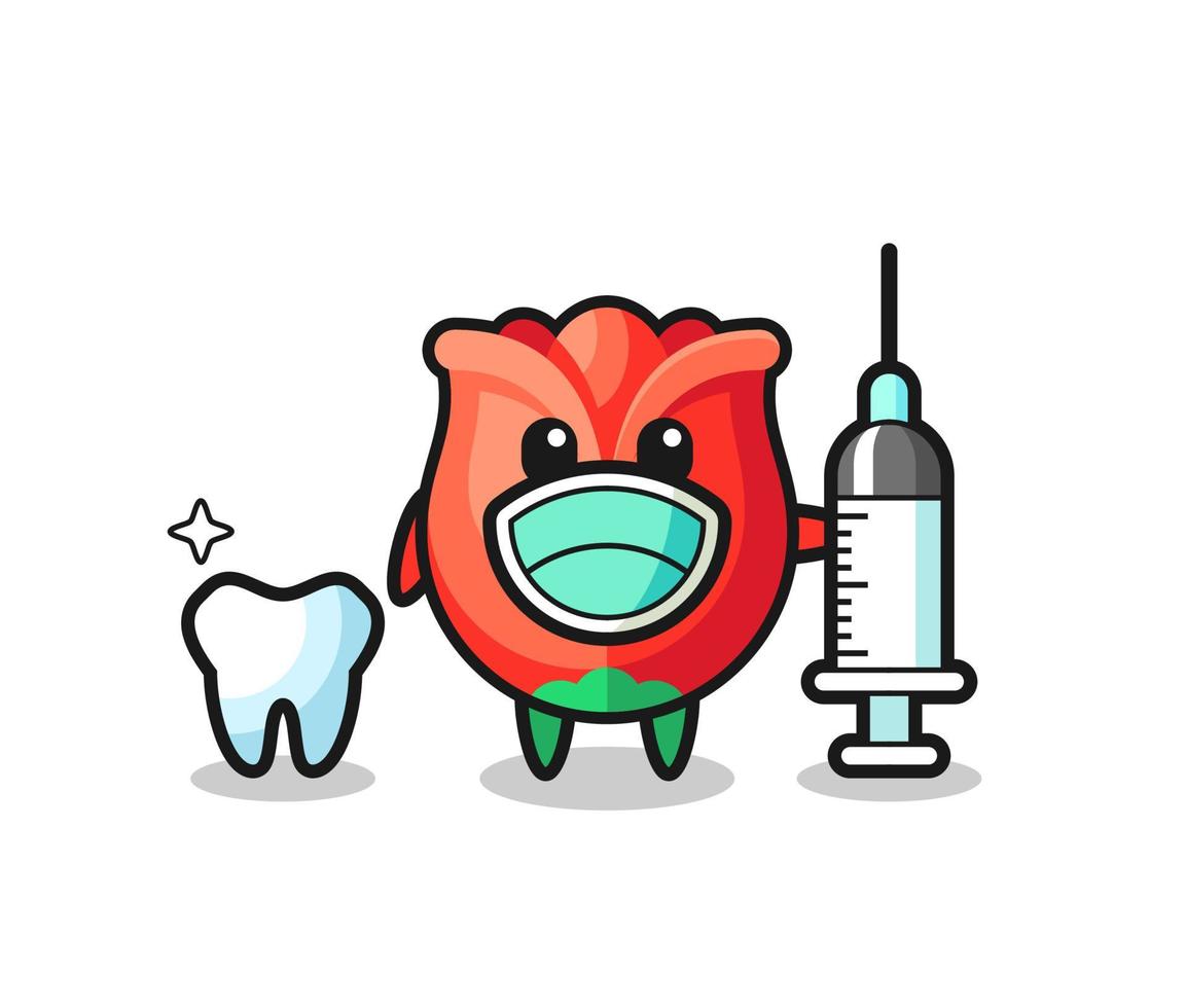 personagem mascote de rosa como dentista vetor