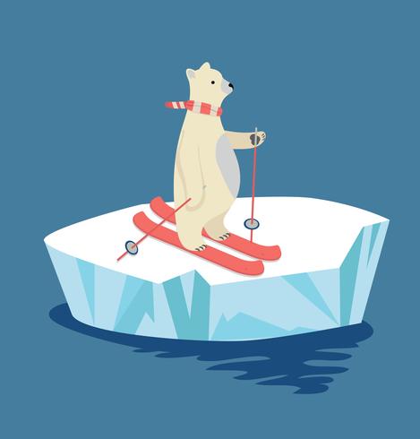 Urso polar, esquiando, ligado, floe gelo vetor