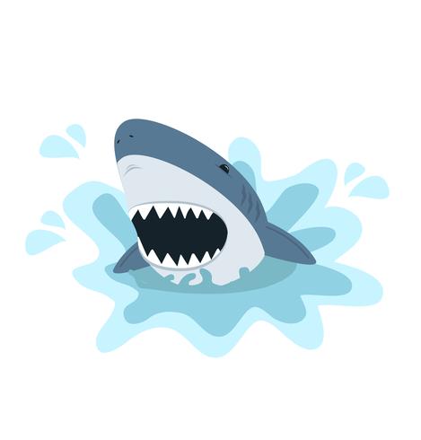 Tubarão branco, com, boca aberta vetor