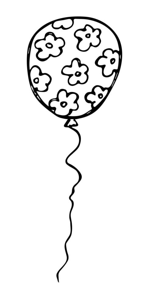 ilustração de balão voador desenhada à mão isolada em um fundo branco. doodle de balão de festa de aniversário. clipart de férias. vetor