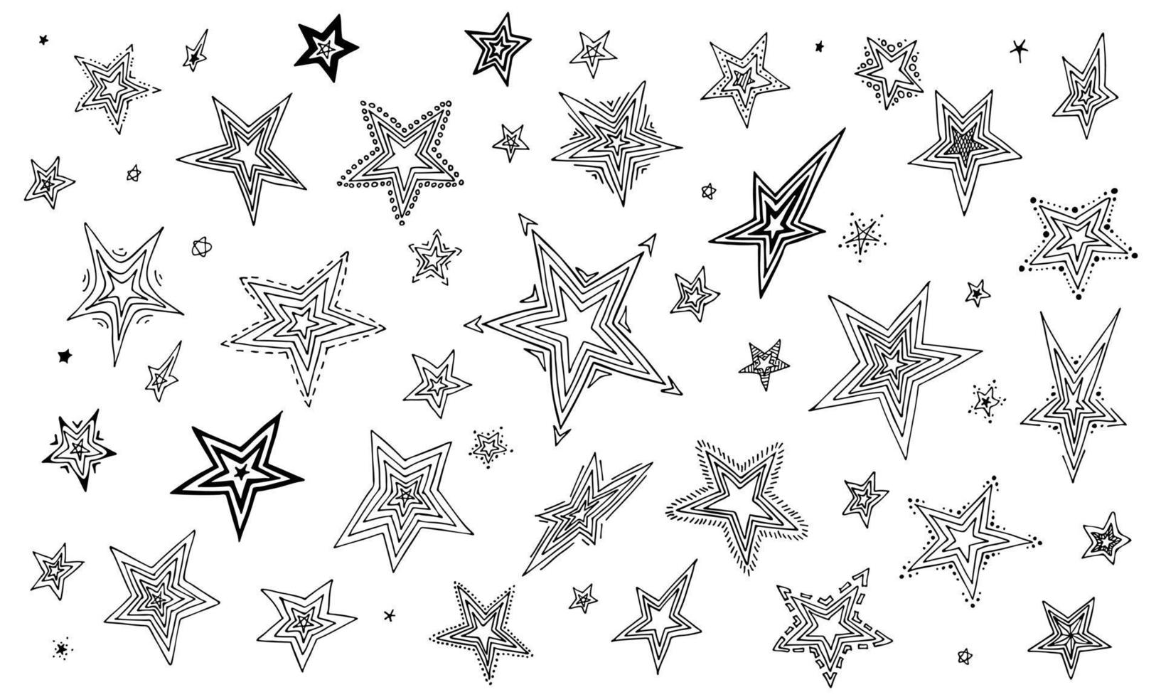 conjunto de vetores de estrelas desenhadas à mão. ilustração de estrela doodle bonito isolada no fundo branco. para impressão, web, design, decoração, logotipo.