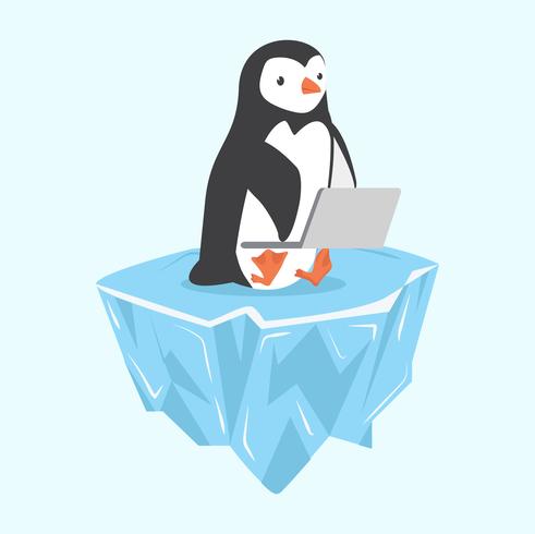 pinguim com notebook no bloco de gelo vetor