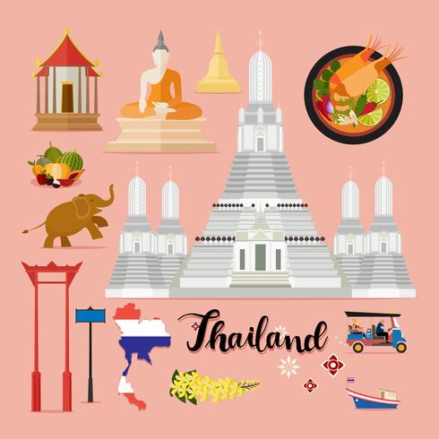 Conjunto de viagem turística Tailândia coleção vetor
