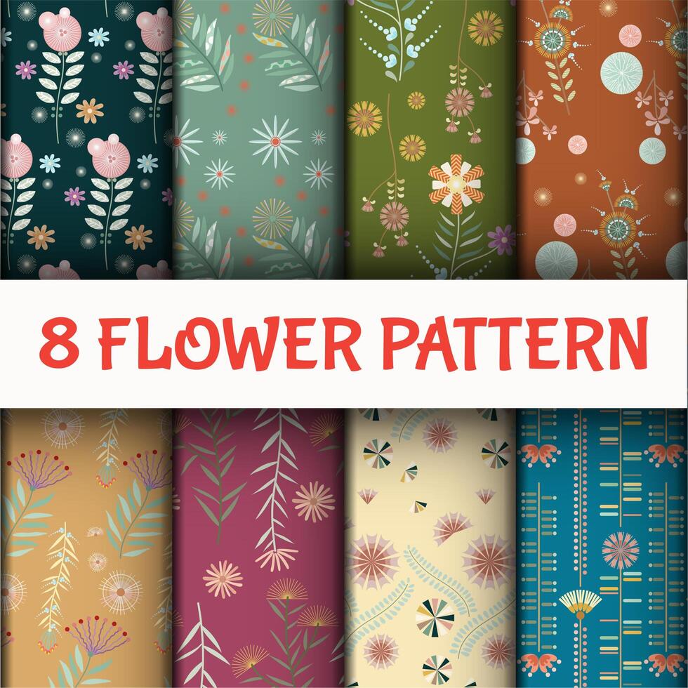 Conjunto de padrão floral estilo tailandês vetor