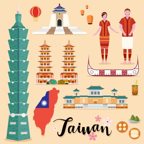 Tourist Taiwan Travel coleção definida vetor
