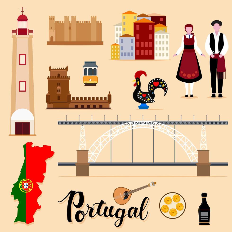 Tourist Portugal Travel coleção definida vetor