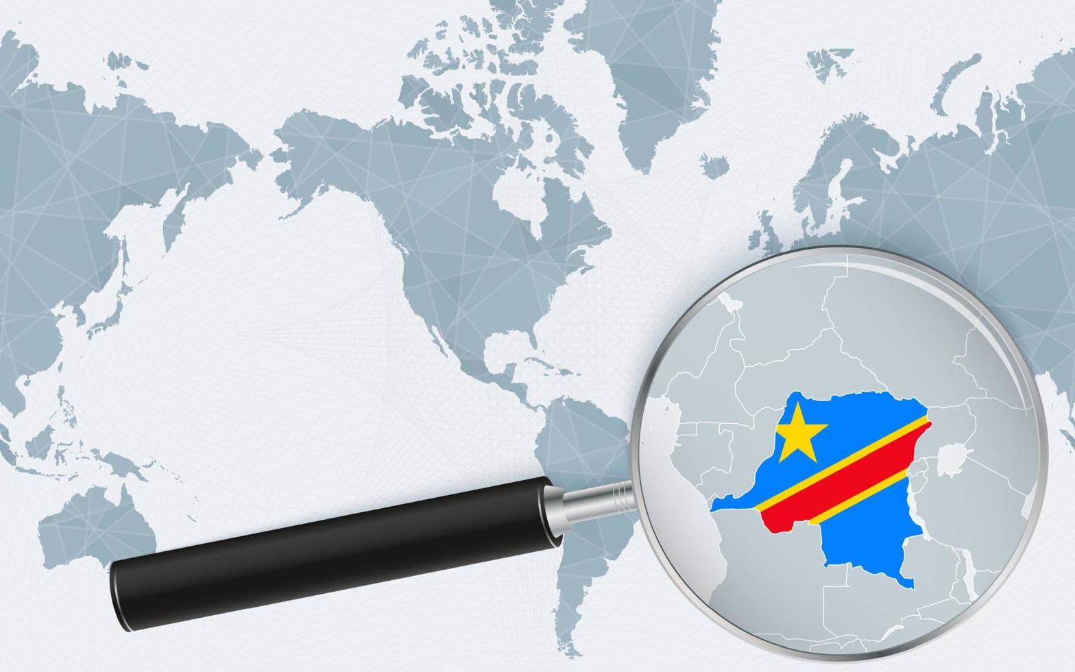 mapa ampliado do dr congo no mapa do mundo centrado na américa. mapa ampliado e bandeira do dr congo. vetor