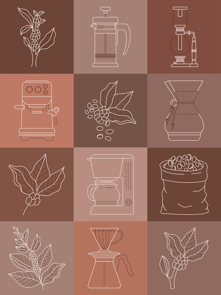 métodos e plantas de fabricação de café vetor
