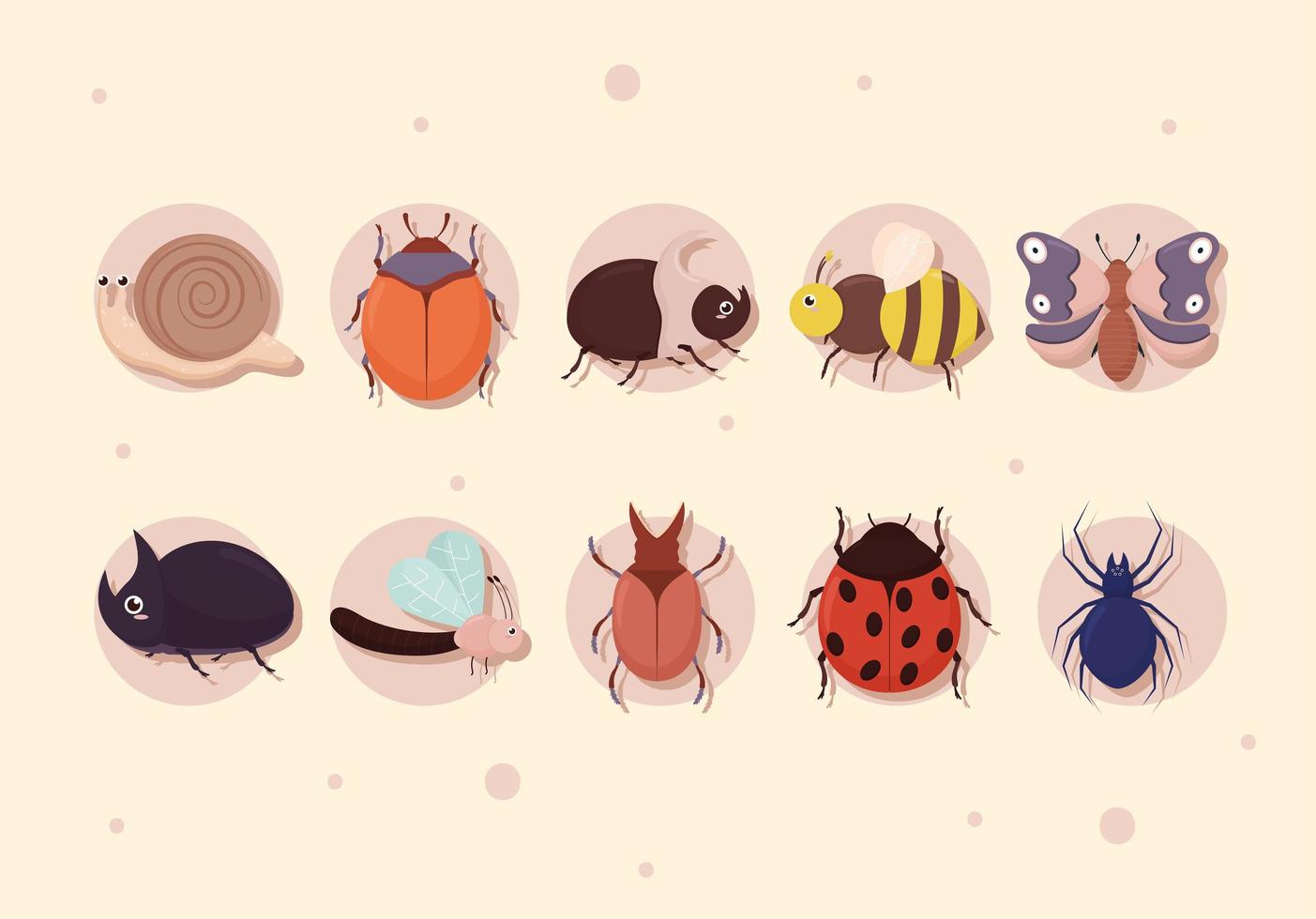 dez insetos fofos vetor